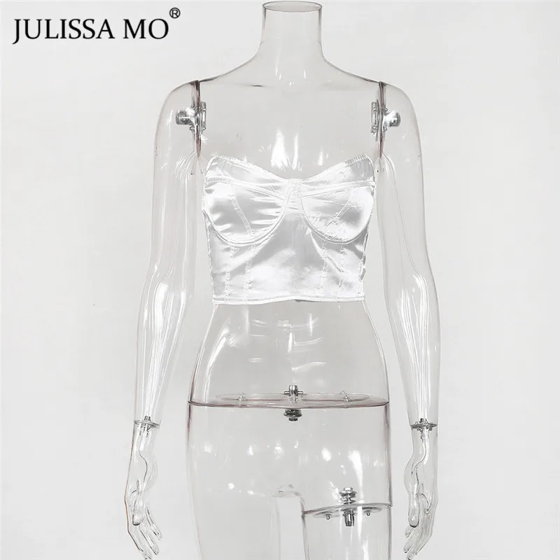 Julissa mo Белый без бретелек сексуальный бюстье укороченный Топ для женщин без рукавов труба без спинки Топы Лето фестиваль тройники уличная одежда
