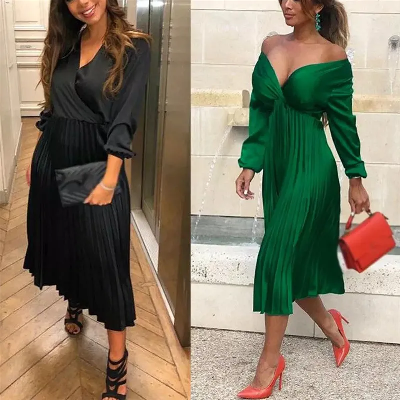 long sleeve pleated maxi dress
