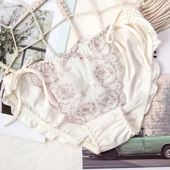 

Japanese Low waist Tied Briefs Cotton Sexy Small fresh Embroidery underpants Student Teenage girl Kawaii Panties Preppy Style
