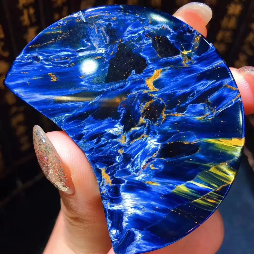 

Natural Blue Pietersite Pendant For Woman Lady Man Namibia Moon Carved Crystal 56x6mm Beads Firework Stone Fashion Jewelry AAAAA