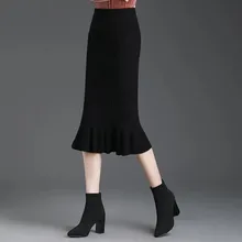 Autumn Winter New Warm Skirts women fashion Knitted skirt High Waist Package hip skirt vintage Fishtail Skirts women