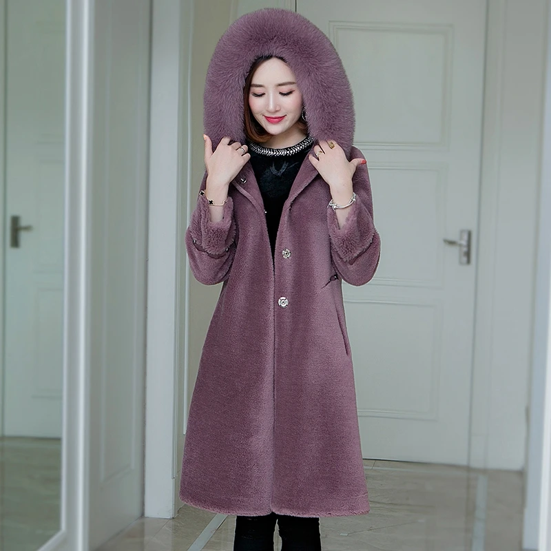 Bean paste color Женская одежда, зимняя верхняя одежда, настоящие пальто, новинка, Лисий мех, меховое пальто, композит 1023 - Цвет: Bean paste color