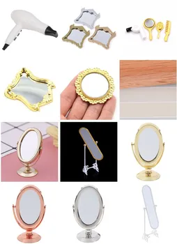 

1pc Plastic Mirror Dollhouse Furniture Plastic Comb Hair Dryer Mirror Frame Mirror Accessories Doll House Miniatures 1:12 1:12