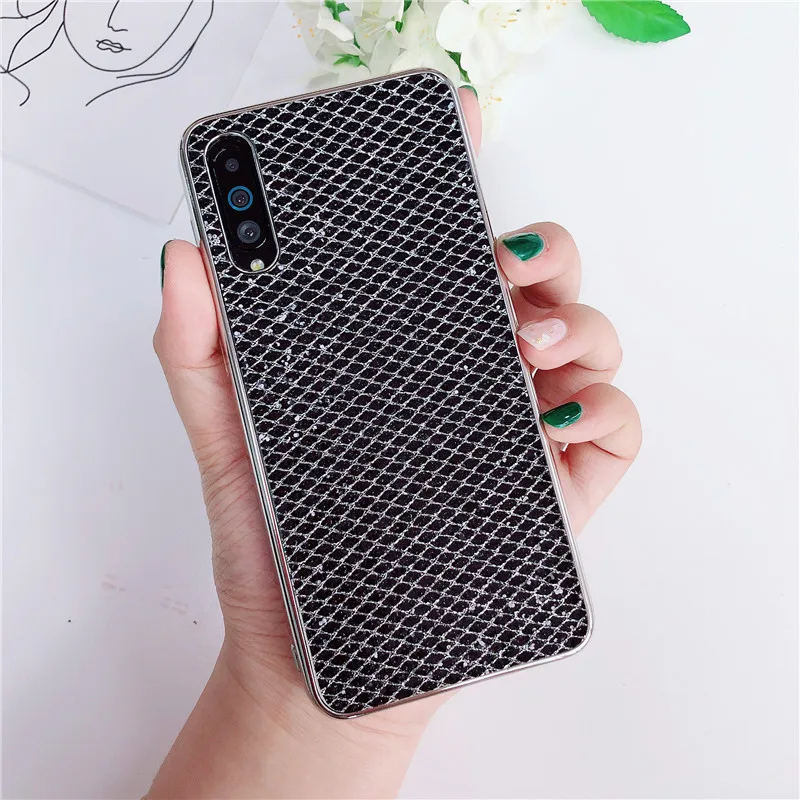 Black Мягкий пластиковый чехол с блестками чехол для samsung Galaxy A30 A50 A70 S10E S10 S9 S8 плюс S7 край A3 A5 J3 J4 J5 J6 J7 A6 A8 плюс A7 крышка - Цвет: Black