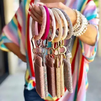 

Dvacaman 2019 Fashion Shiny Silicone O Key Chain Circle For Women Girls PU Leather Wristlet Keychain Accessories Wholesale Gifts