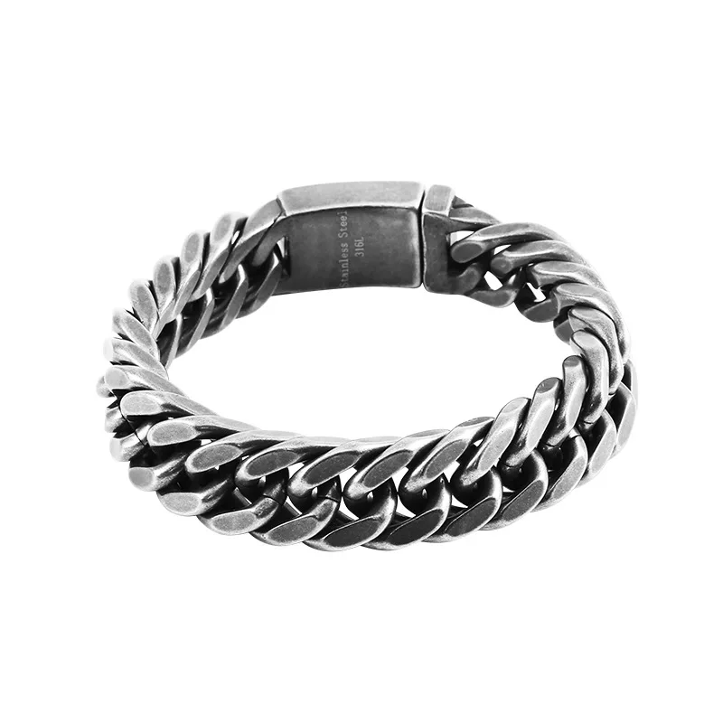 Черный 316L нержавеющая сталь мужские байкерские браслеты 12,5 мм/15 мм хип-хоп панк-рок Винтаж двойное звено Снаряженная кубинская цепочка браслет