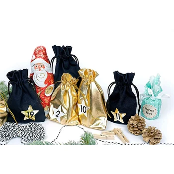 

Cotton Linen Christmas hanging bag Countdown Decoration Holidays Favor