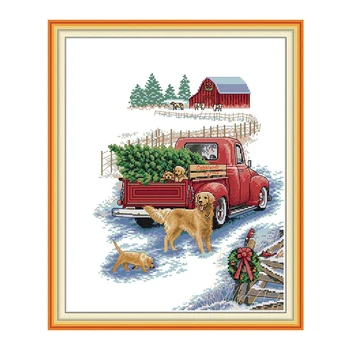 

JoySunday Cross Stitch Stamped Kits Winter Trip Patterns 14CT 11CT Printed Cross Stitch Kits Handmade Embroidery Needlework Sets