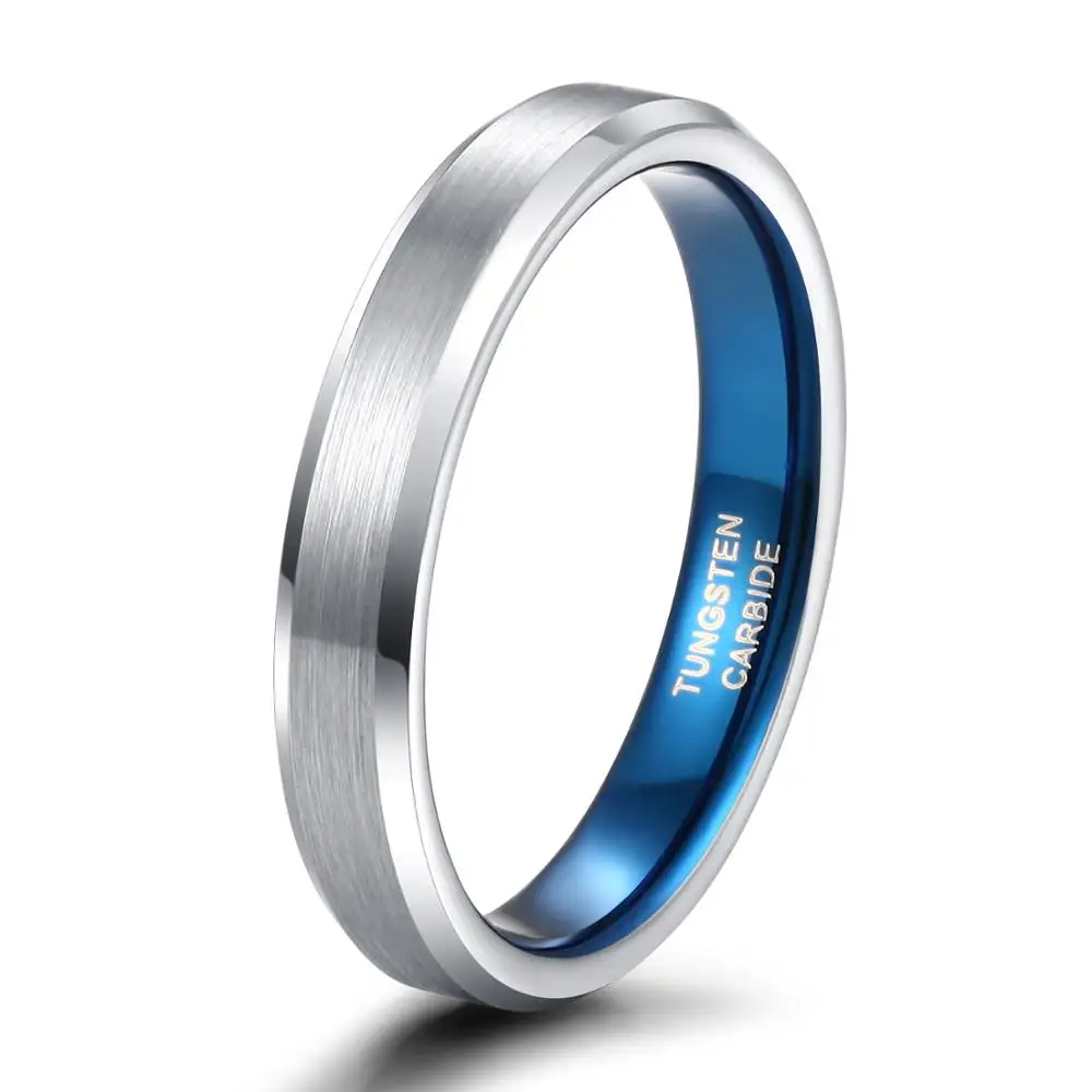 Tigrade 4/6/8mm Classic Wedding Band Engagement Rings Silver Color Blue Engraving Tungsten Carbide Rings For Women Men Size4-14 3