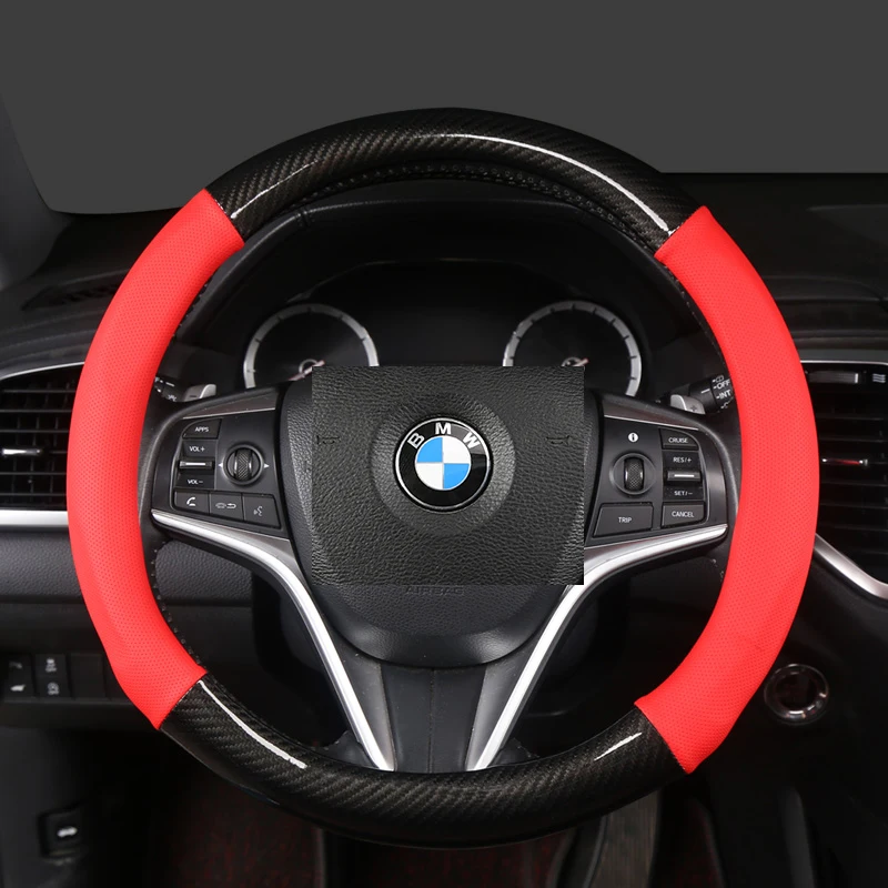 Luxury Leather Car Steering Wheel Cover - 38cm, 15-Inch