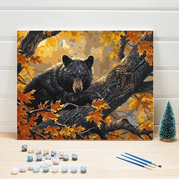 

Paint Oil Paintings By Numbers On Canvas Animal Brown Bear DIY Digital Acrylic Coloring Wall Picture For Living Room Adults Kits