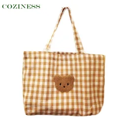 Sacs à couches confortables sans fermeture éclair, motif à carreaux, dessin animé, petit ours, rangement léger de voyage, produits pour bébé, fourre tout tendance 