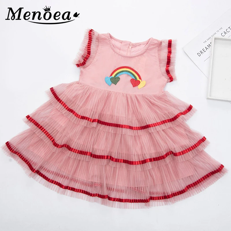 Menoea/платье-пачка; коллекция года; Модные Летние Повседневные Вечерние сетчатые платья без рукавов радужной расцветки для девочек; сетчатые платья для девочек