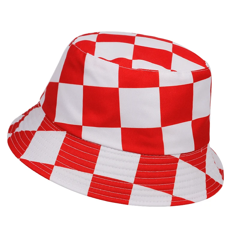 Fashion summer bucket hat Plaid Black White Panama Bucket Hats Foldable Cotton Woman Mens Fishing Hats Hip Hop Bob Unisex Caps