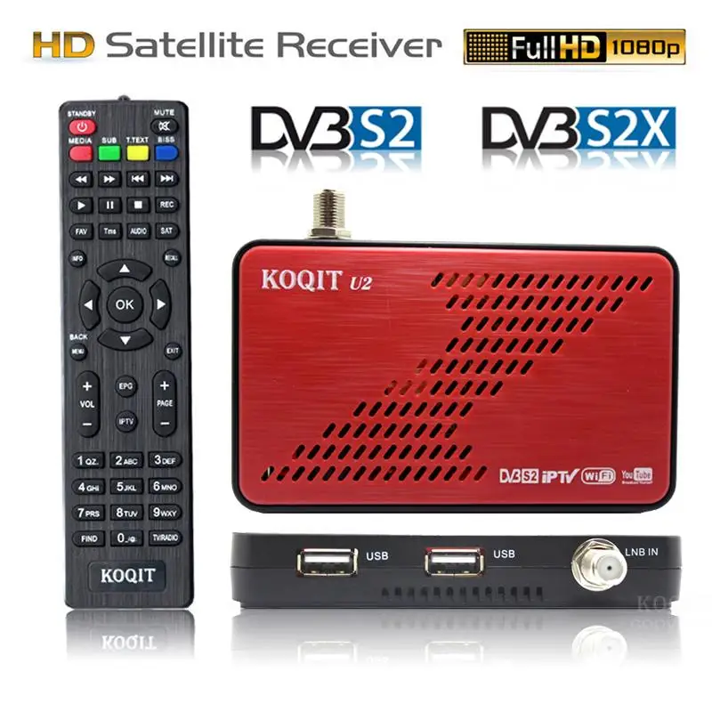 Koqit U2 DVB-S2X DVB-S2 FTA спутниковый ресивер спутниковый декодер iPTV рецептор скам/Newcam Авто Biss ключ USB Wifi/RJ45 Youtube