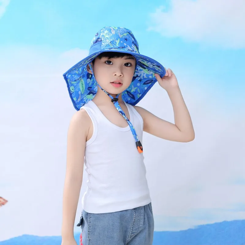 Kid Bucket Hat Wide Brim Children Sun Hat Bucket Cap Sunshade UV Protection Summer Beach Girls Travel Outdoor Casual Sun Hats