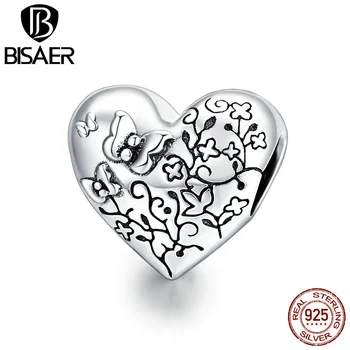 

BISAER Vine & Butterfly Charms 100% 925 Sterling Silver Heart Shaped Beads Fit Charms Silver 925 Original Bracelet ECC1603