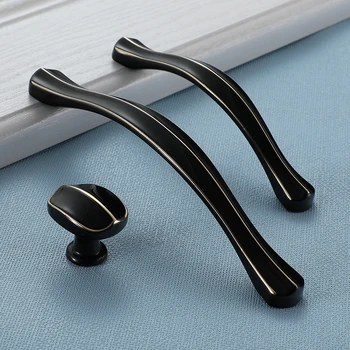 YUTOKO American Style Black Cabinet Handles Solid Aluminum Alloy Kitchen Cupboard Pulls Drawer Knobs Furniture Handle Hardware