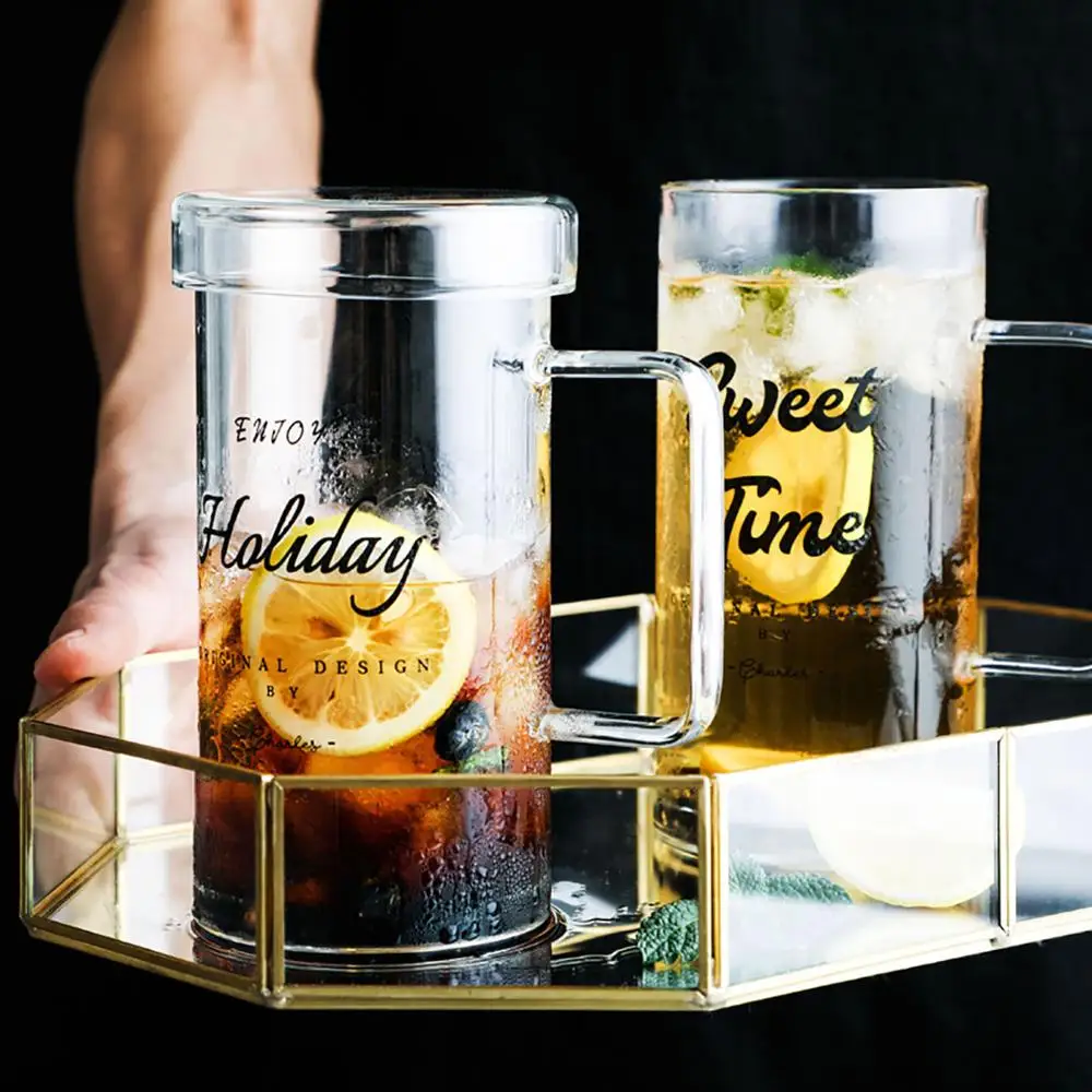 Большие, из прозрачного стекла чашки кофе кружки с кружка для пива с ручкой питьевой стакан es сок молоко чашка чай кофе чашки вина пива стеклянные чашки