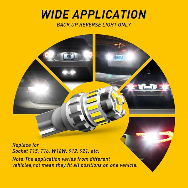 W16W T15 LED T16 Bulb Canbus Error Free Backup Reverse Led 921 912 LED Bulbs Car Lights Brake Lamp Stop Light Xenon White DC12V 3