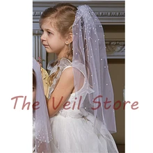 Фатиновая вуаль для первого причастия белого цвета и цвета слоновой кости с жемчугом для маленьких девочек; вуаль для свадебного торжества; вуаль с цветком для девочек; 1 T; с гребнем; Voiles Fille enfant