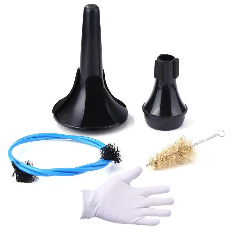 5 in 1 Wsmith Trumpet Bracket+Cleaning Brush+Piston Brush+Mute+Gloves Kit Metal+ Plastic Musical Instruments Accessories - Цвет: Черный