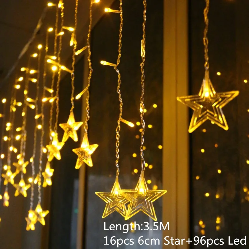 Новогодние рождественские огни года, снежинка, Рождественская гирлянда на Рождественское дерево, украшение на год - Цвет: 3.5m star-warm