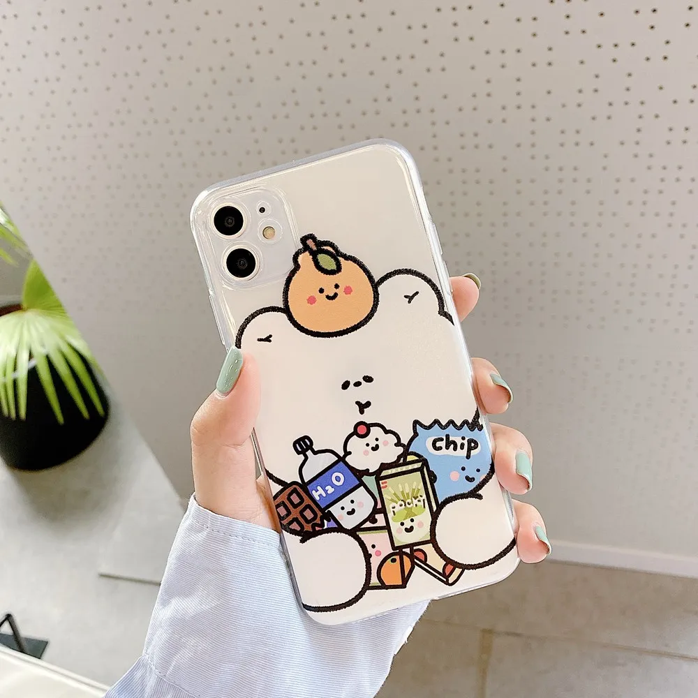 

Cartoon little bear hugging snack iphone phone case 7 8 PLUS 11 Pro max X XS XR max Transparent edge drop soft shell