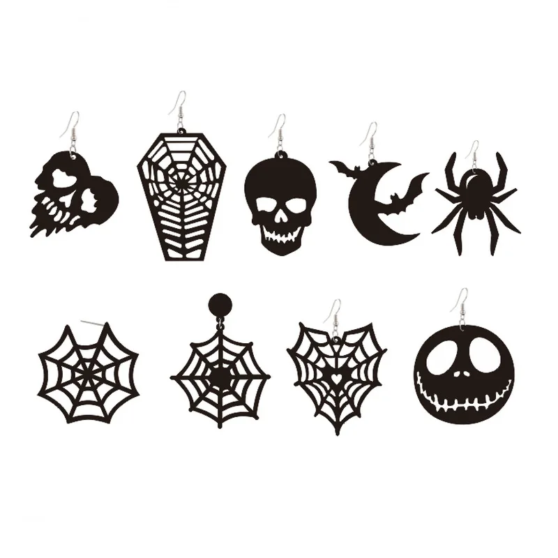 Acrylic Halloween Spider Web Bat Pumpkin Moon Coffin Love Skull Earrings acrylic earrings spider earrings