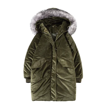 

Autumn and winter new cotton coat men's plus velvet thick cotton coat loose fur collar long gold velvet warm coat