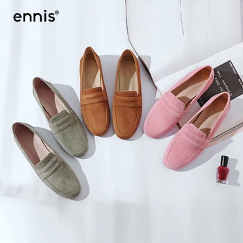 

ENNIS 2020 Spring Fashion Loafers Women Suede Leather Casual Shoes Green Brown Pink Flats Ladies Boat Shoes Female Brand C0021