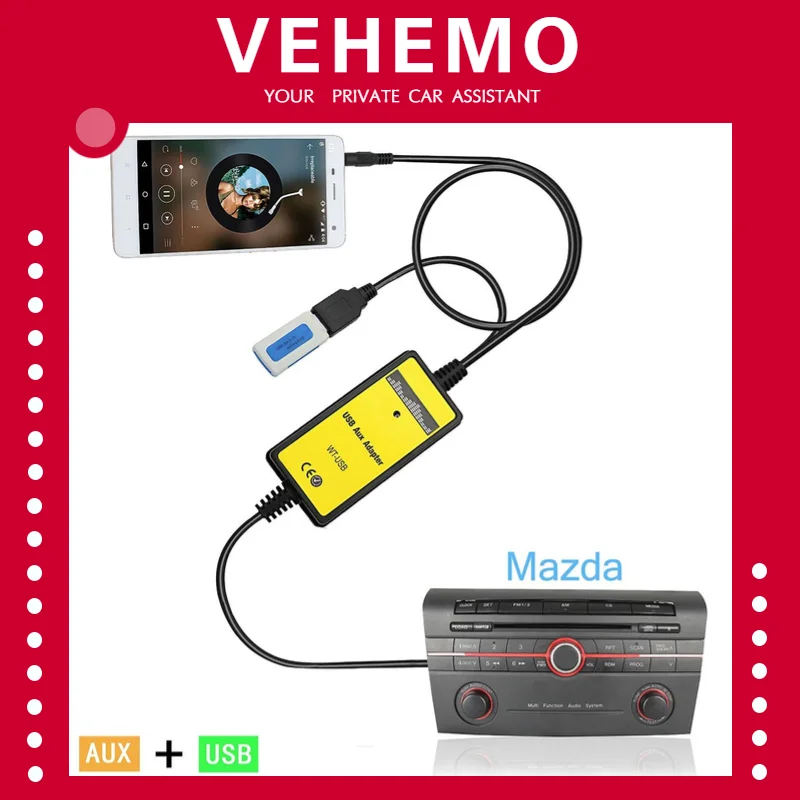 VEHEMO автомобиля MP3 USB AUX адаптер 3,5 мм AUX Интерфейс компакт-дисков для A2 A4 A6 S6 A8 dapter Подключите цифровой CD-проигрыватель для Miata Mazda3