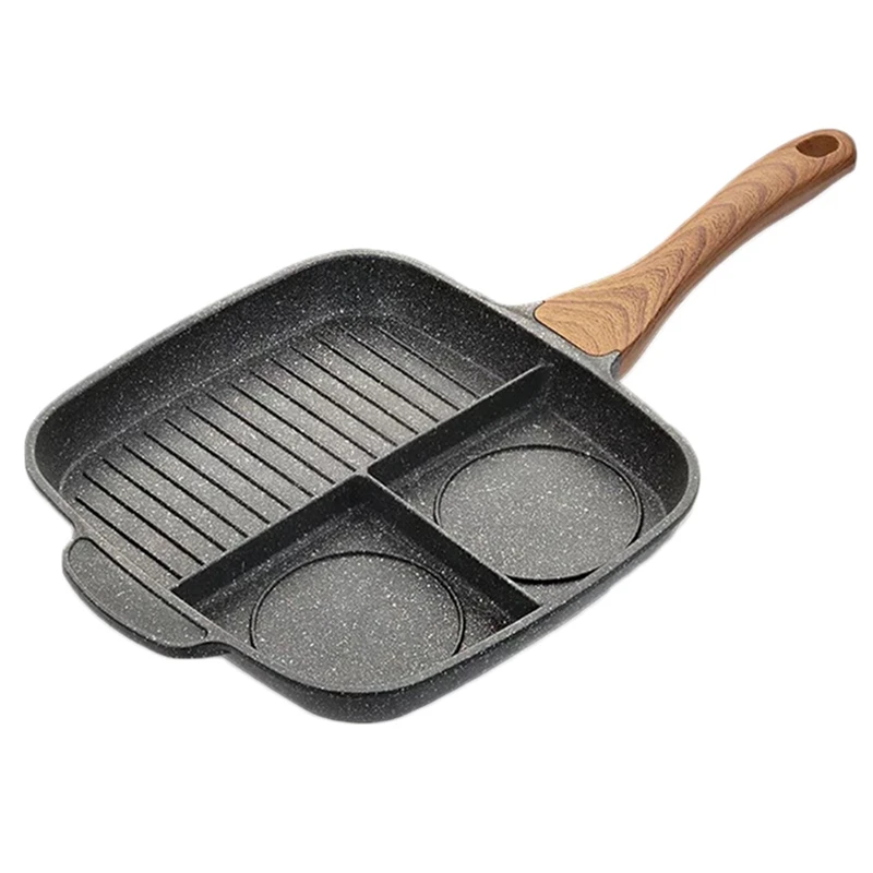 

Stone Ceramic Steak Grill Pans Breakfast Frying Eggs Non-Stick Frying Pan Kitchen 3 Grid Multifunctional 3-In-1 Frying Pan Cooki
