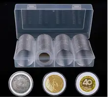  Free shipping 100Set 60grids 40mm Clear Coin Capsules Caps Transparent Coin capsules For Coins Dollar box 