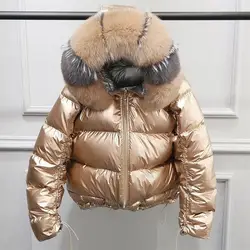 Пальто с натуральным мехом, Воротник из натурального Лисьего меха, 2019, зимняя куртка, женский свободный короткий пуховик, куртка на белом