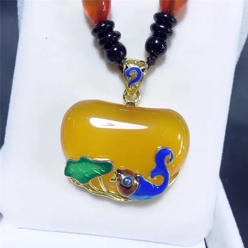 LETSFUN Fine Jewelry 925 Серебряный инкрустированный натуральный халцедон перегородчатая подвеска в виде золотой рыбки ожерелье свитер цепь Подарки