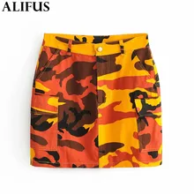 Модная женская мини-юбка Za, элегантная оранжевая камуфляжная юбка с карманами, высокая талия, шикарная на пуговицах, прямая женская юбка