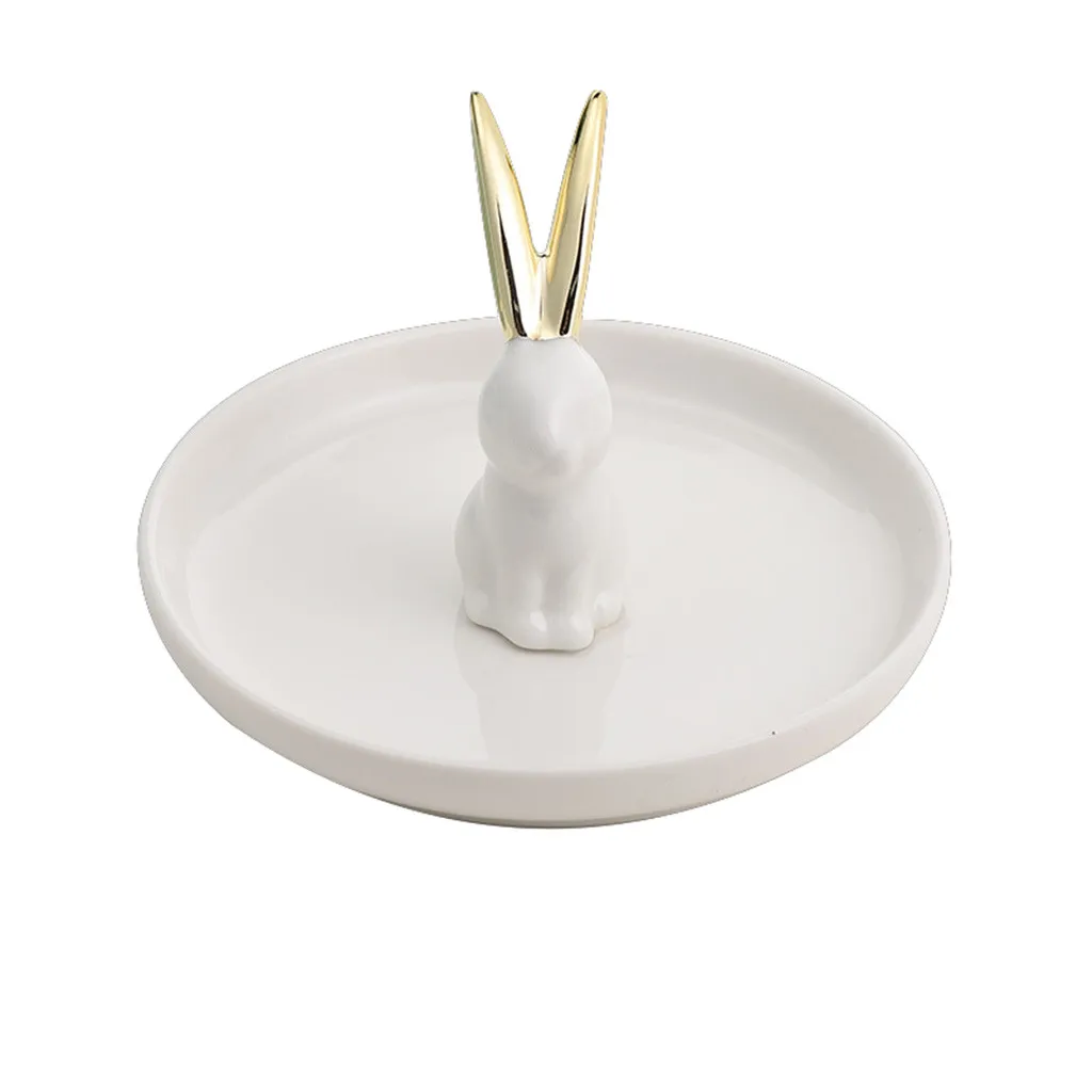 Fashion Ceramic Decorative Plate Elk Deer Head Jewelry Storage Tray Gold Animal Head Ring Lay Dish Quality Necklace Stand Gift