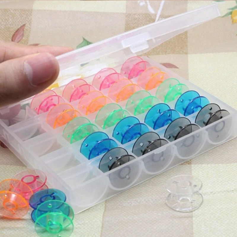 

25Pcs/Set Empty Bobbins Sewing Machine Spools Colorful Plastic Case Storage Box Needlework Tool