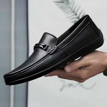 

men casual shoes genuine leather soft flat non-slip casual shoes man outdoor moccasins slip on driving walking leisure footwear