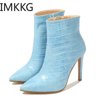 

Winter Boots Women's Fashion Shoes Woman Snake Pattern Booties Zipper Ankle Boots Pointed High Heels chaussures femme