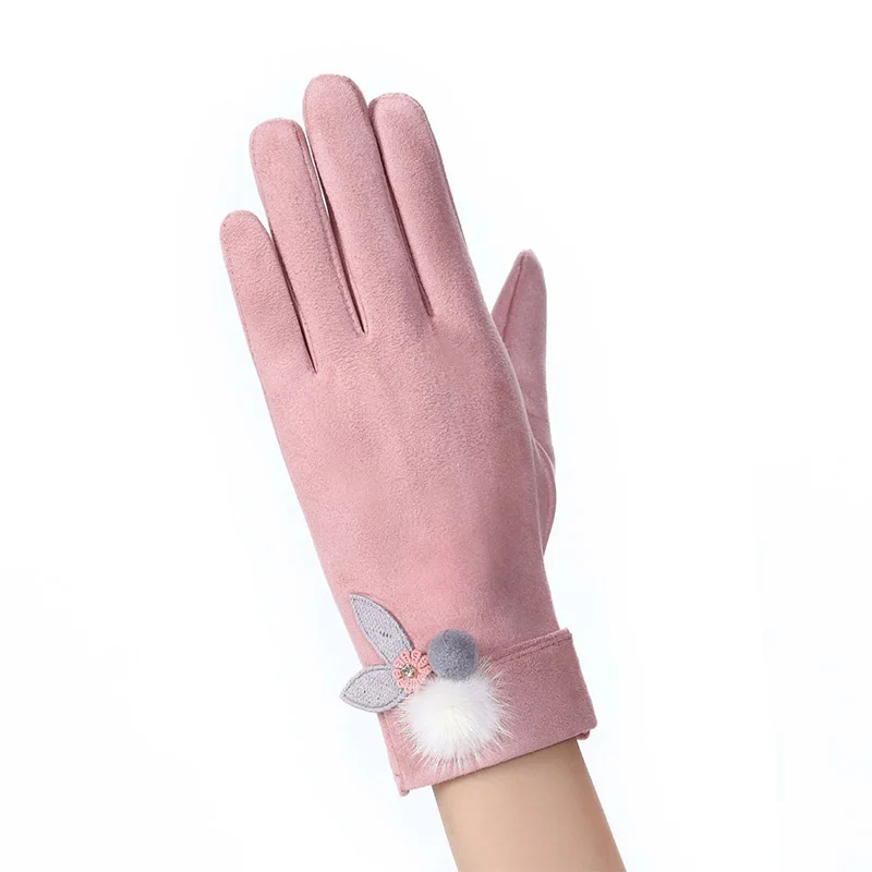 F Pink Модная зимняя женская обувь теплые детские джинсы с кашемиром Glovers три ребра с милым медведем варежки двойные толстые плюшевые Для женщин Сенсорный экран водительские перчатки - Цвет: F Pink