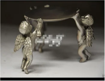 

6711030+++CHINESE SILVER RELIGION FOLK FENGSHUI THREE ANGEL CANDLESTICK HOLDER STATUE