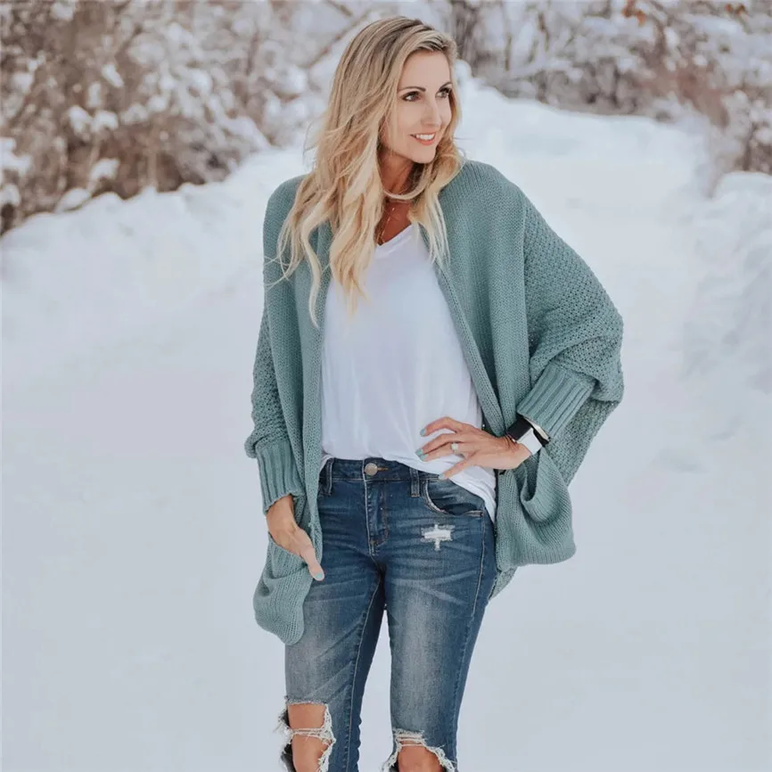 

Pullover High Elasticity Warm Bat Sleeve Large Size Long Knit Cardigan Sweater Open Stitch Sweater Fashion Knitted Soft Sweater