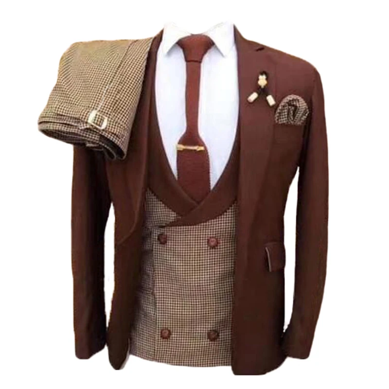 Groom Tuxedos Groomsmen Suits Best Man Wear Mens Wedding Suits Bridegroom Business Dinner Suits(Jacket+Pants+Vest)