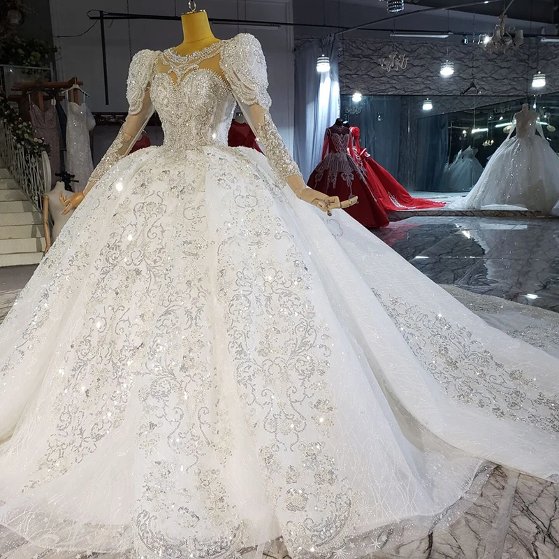 HTL2280 Elegant Luxury Plus Size Wedding Dress With Sleeves Luxury Wedding Dress 2021 With Glitters Robe De Mariage Princesse 3