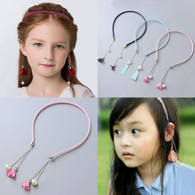 

Children Hair Accessories Fashion Retro Tassel Fake Earrings Hair Hoop Wedding Headband Headwear Girls Headdress Princess