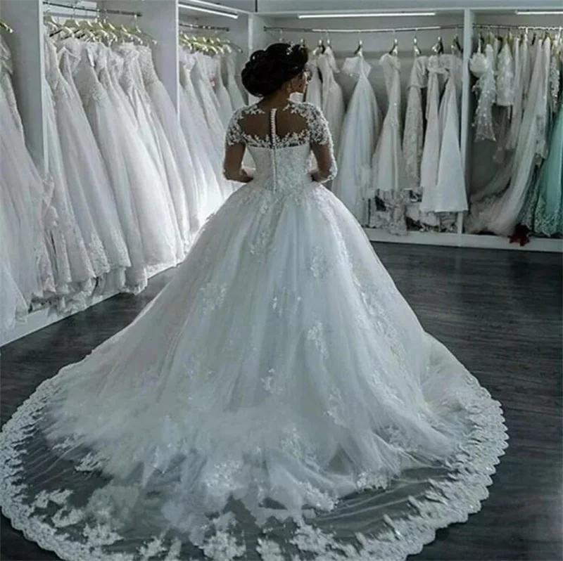 Vestidos-De-Noiva-2019-New-Elegant-A-Line-Long-Sleeve-Wedding-Dress-Tulle-Appliques-Beaded-Princess (1)