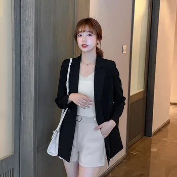 

Temperament Long Sleeve Solid Color Blazers Formal Blazers Lady Office Work Suit Black Pockets Notched Collar Blazer Coat