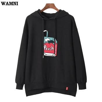 

WAMNI Funny Hoodies Women Fashion High Street Peach Fruit Juice Long Sleeve Cute Girl Pullovers Casual Outerwear Harajuku Jacket